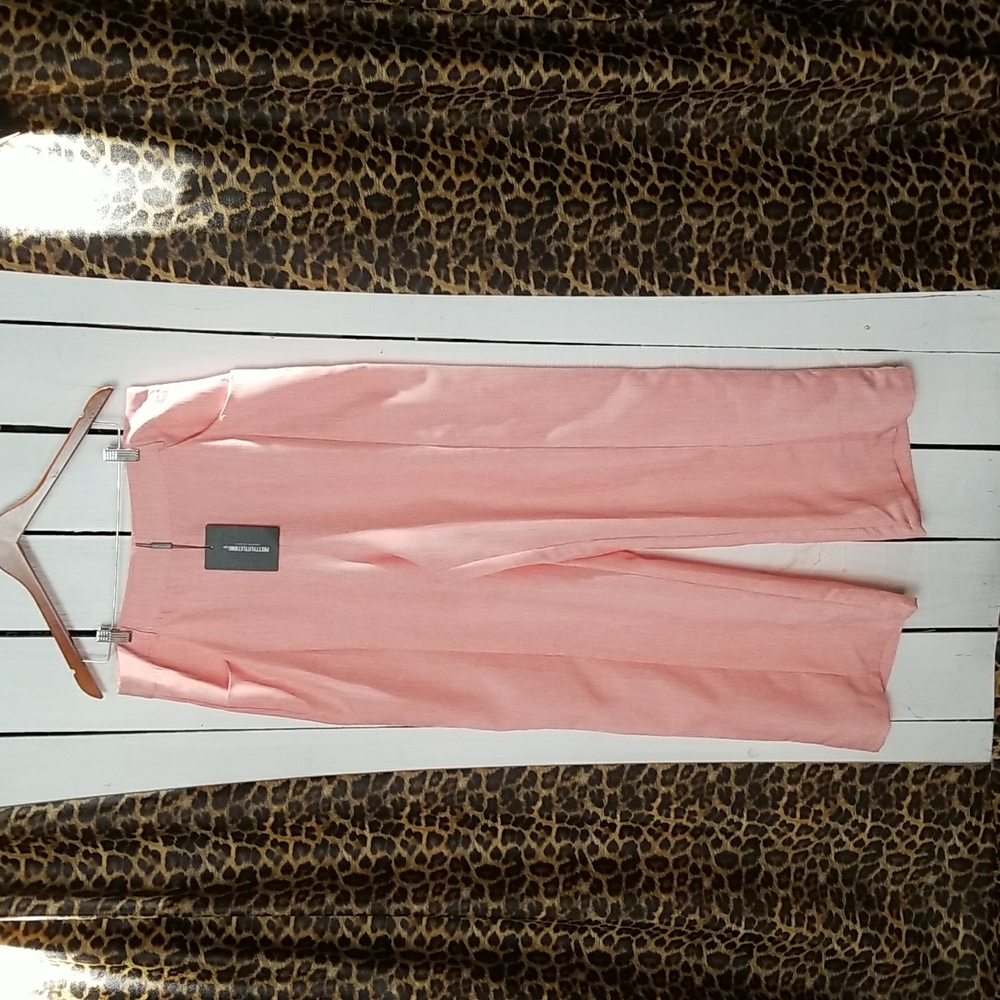 Pretty Little Thing Women's Pants Wide Leg Size 18 Pink Wide Leg Belted